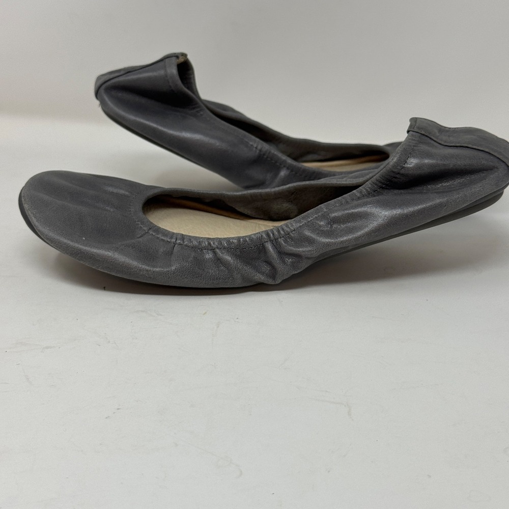 Women's Gray Leather Foldable Ballet Flats with Padded Insole - Picture 6 of 6